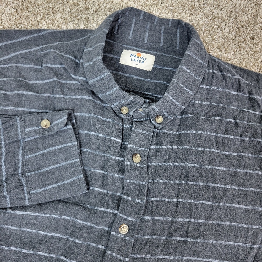 Marine Layer Mens Large Gray Striped Stretch‎ Knit Button Down Long Sleeve